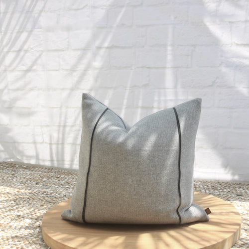 Atlas Weave Cushion Black/White with Leather Detail